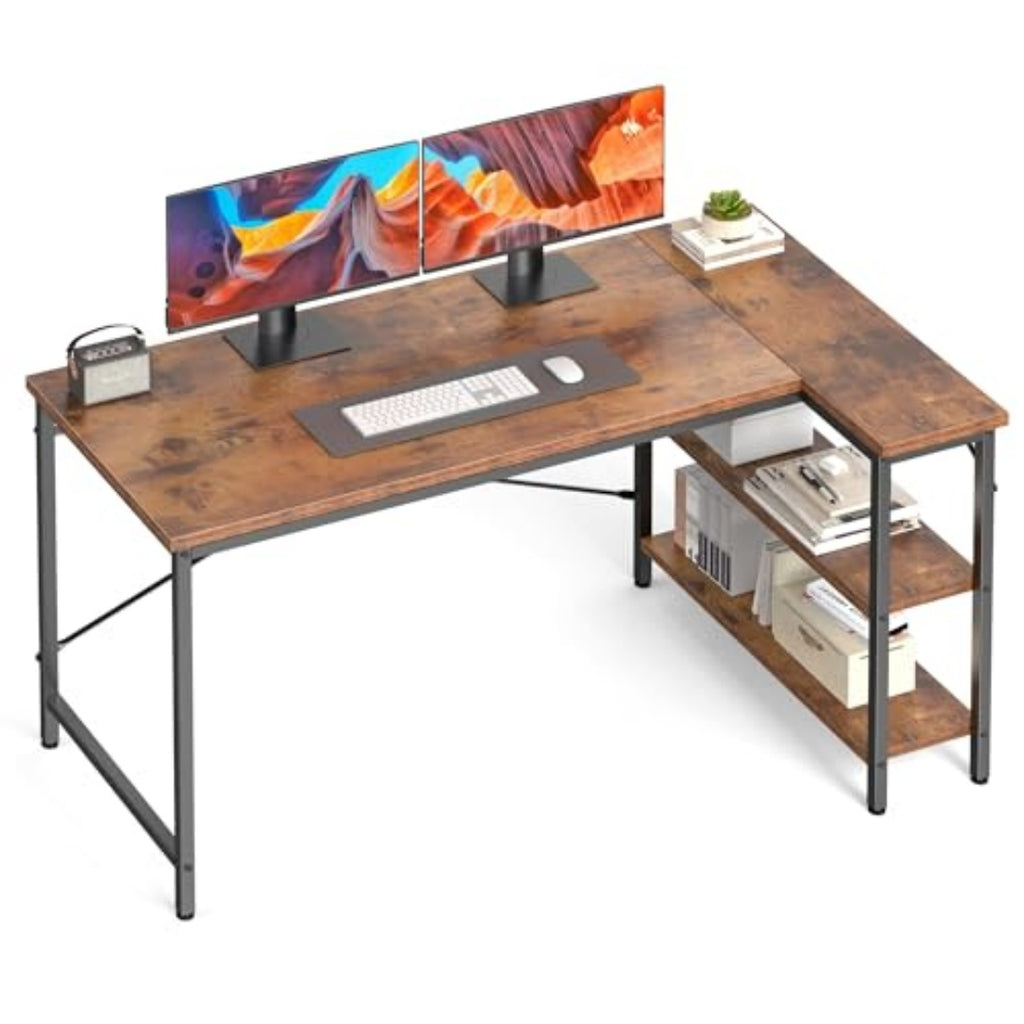 L-shaped Office Desk, 39-inch Computer Desk, Writing Work Desk With Reversible Storage Rack — product image 2