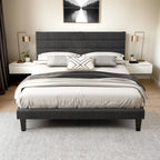 Dark Gray Queen Size Tufted Platform Bed Frame - Linen-Like Upholstery — product image 1