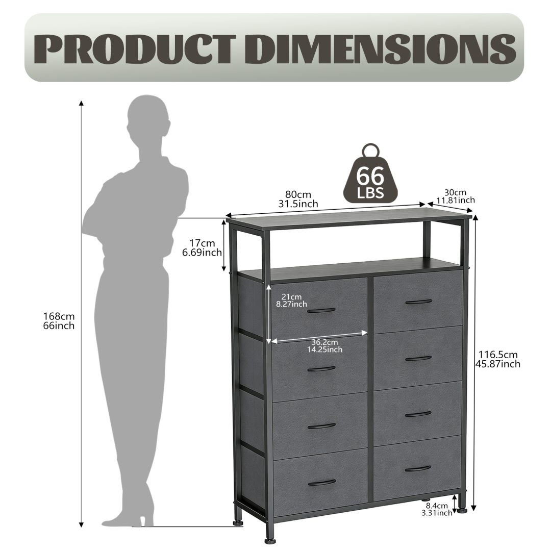 Black eight-drawer fabric dresser — view 3