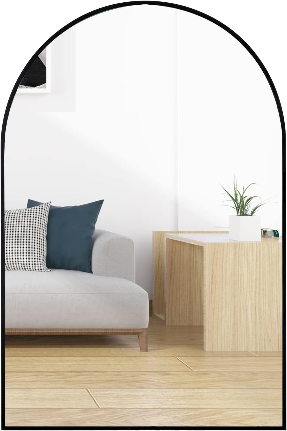 24x36 Inch Black Metal Framed Arched Bathroom Mirror for Wall. — product image 2