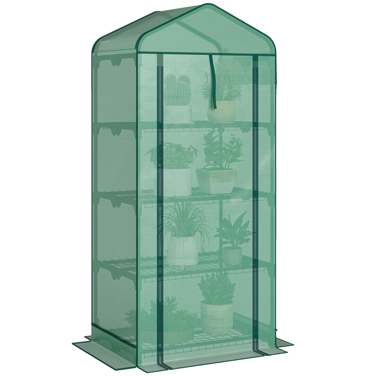Mini Greenhouse with Screen Roof, 4 Tier Portable Small Greenhouse with High Strength PE Cover, Green — product image 1