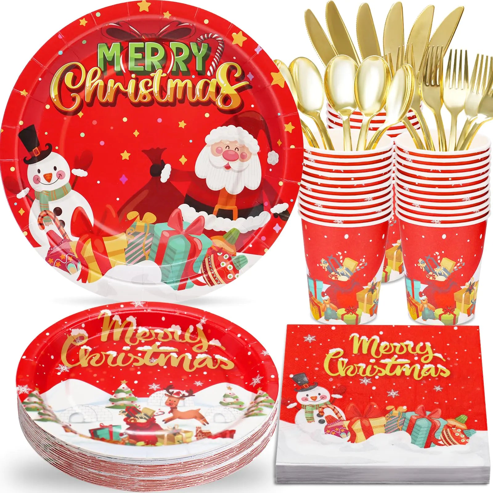 Santa's Festive Tableware Set - 175 Pcs for 25 Guests