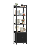 Brown five-tier bookcase with fabric drawer — view 2
