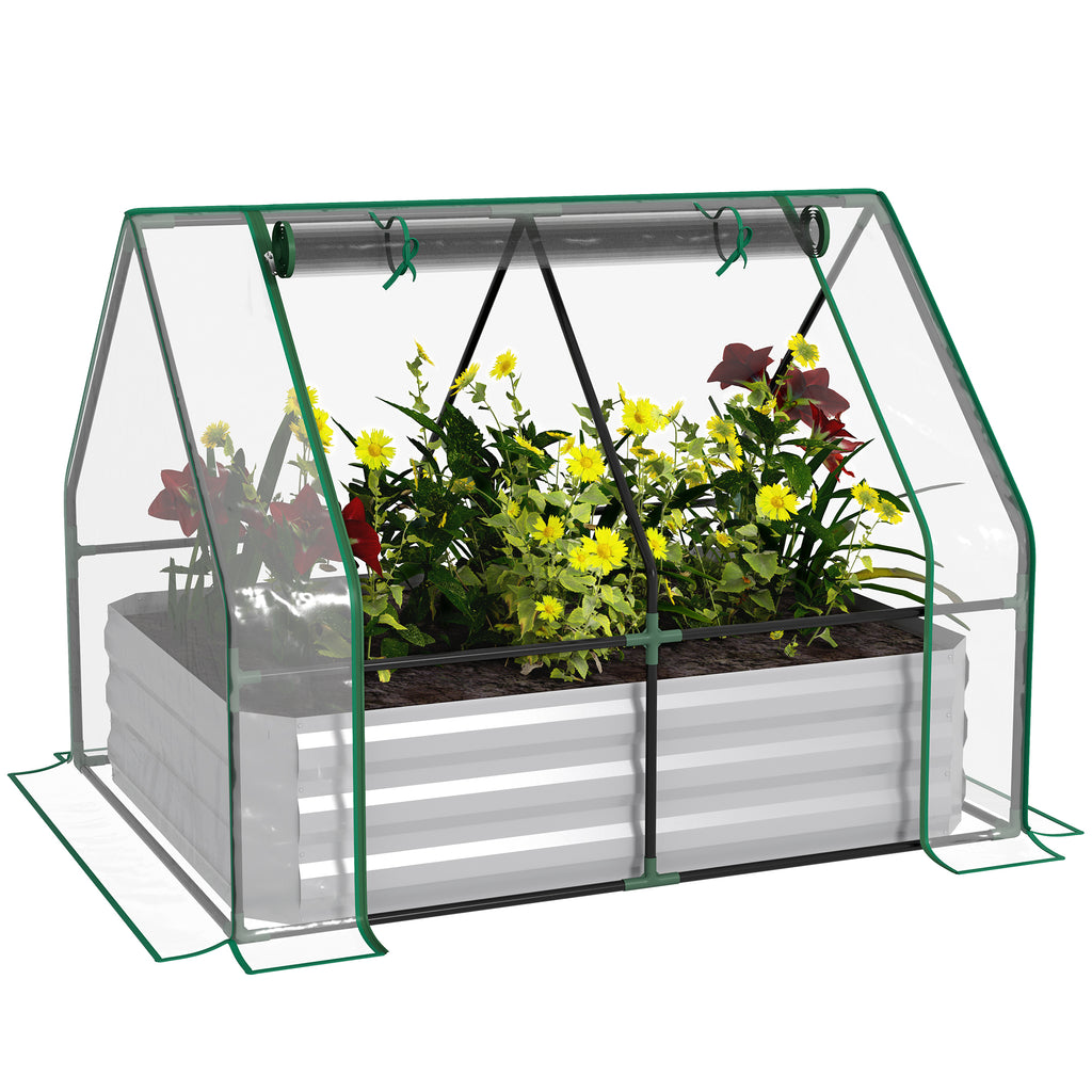 Raised Garden Bed with Cover, Outdoor Galvanized Metal Planter Box Kit, 4 x 3 ft Mini Greenhouse with 2 Large Screen Windows, for Growing Flowers, Vegetables and Herbs, Clear — product image 1