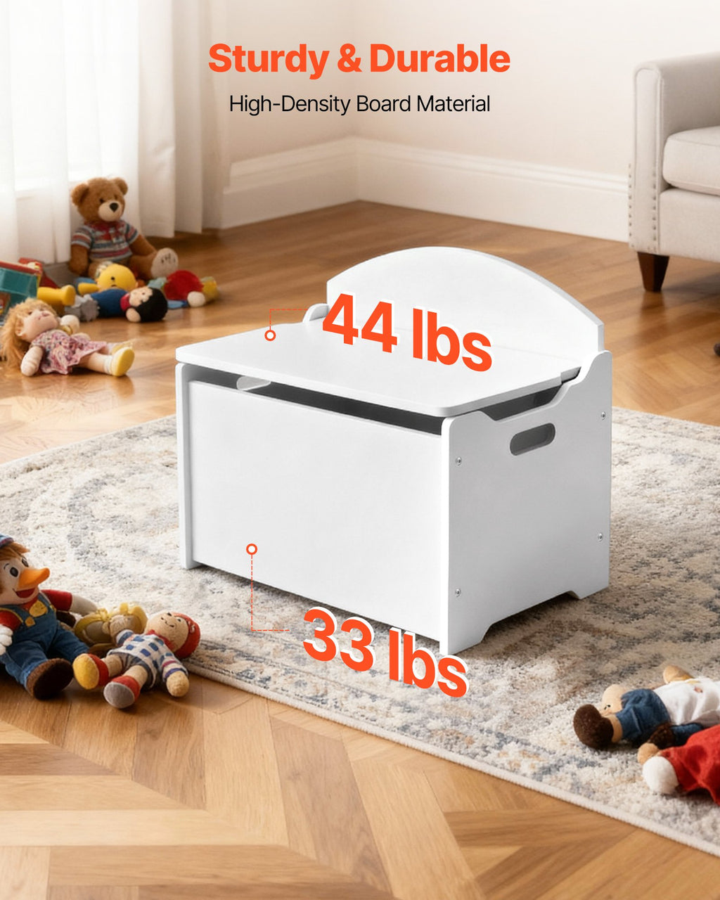 Kids Storage Bench — Wooden Toy Box Chest with Backrest — product image 3