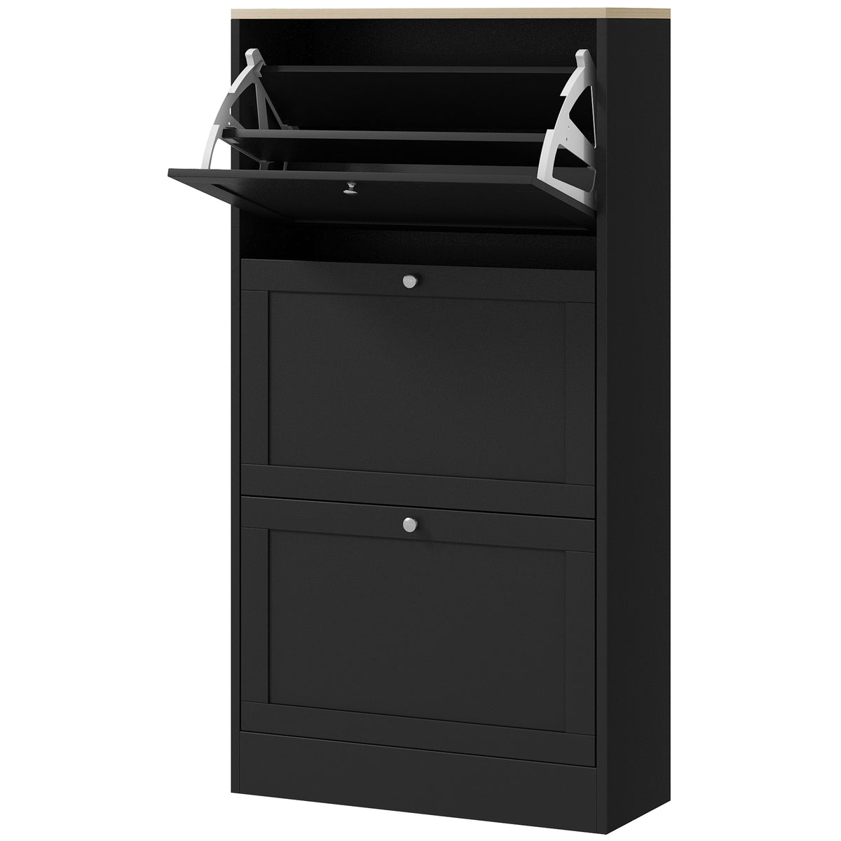 Modern Shoe Storage Cabinet with 3 Flip Drawers and Adjustable Shelves for 12-18 Pairs of Shoes, Black — product image 1