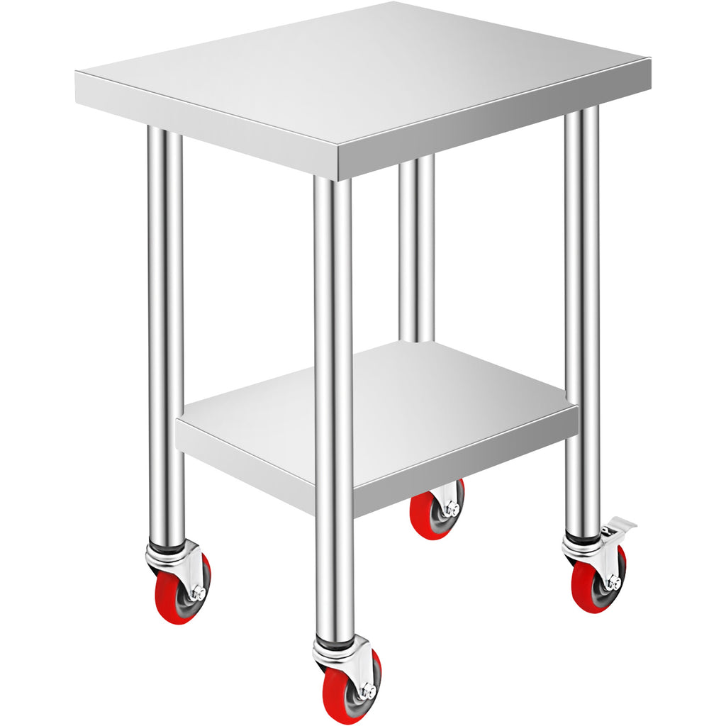 VEVOR 24x18x34 Inch Stainless Steel Work Table 3-Stage Adjustable Shelf With 4 Wheels Heavy Duty Commercial Food Prep Worktable With Brake For Kitchen Prep Work — product image 1