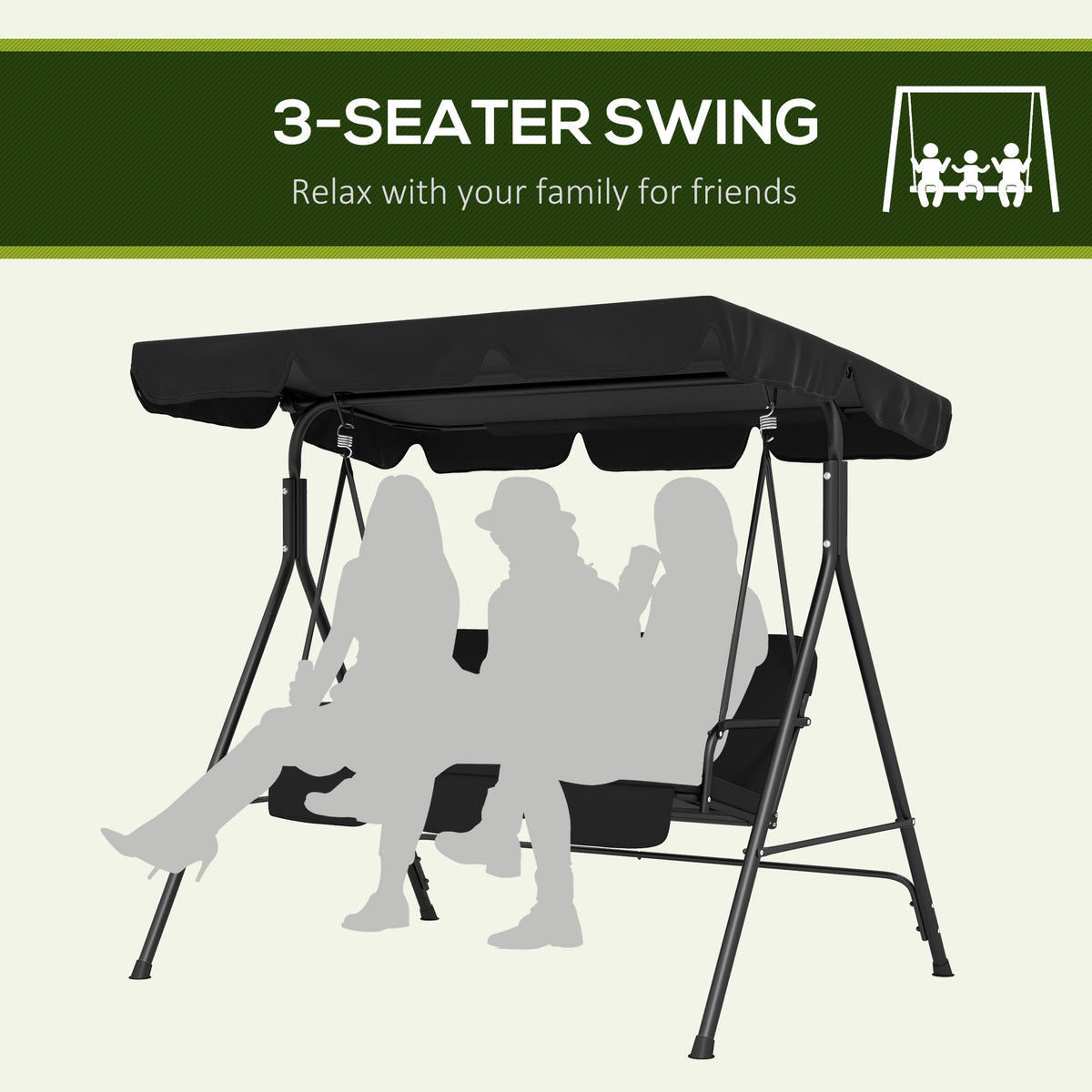 3-Seat Outdoor Patio Swing Chair with Cushion — Steel Frame Stand — product image 2