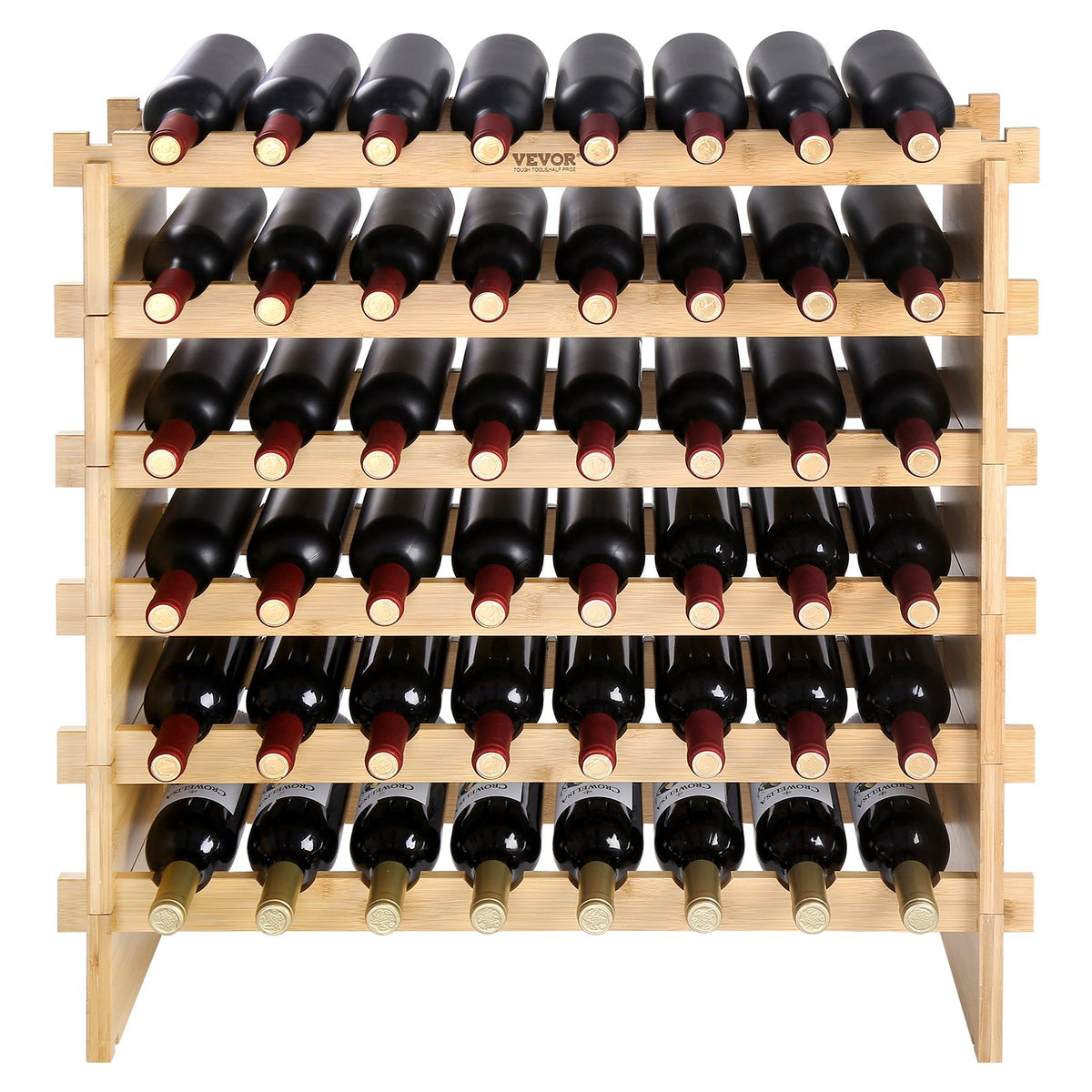 VEVOR 48 Bottle Stackable Modular Wine Rack Bamboo Wood Display Shelf 6-Tier — product image 2