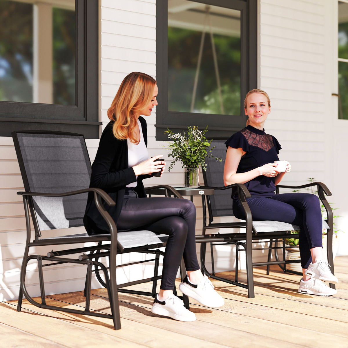 Outdoor Glider Chairs with Coffee Table, Patio 2-Seat Rocking Chair Swing Loveseat with Breathable Sling for Backyard, Garden, and Porch, Gray — product image 3