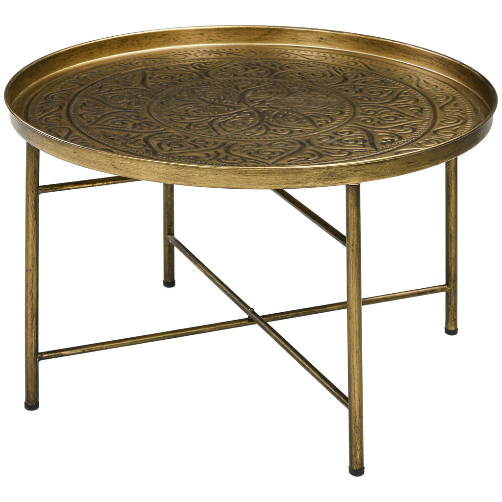 Coffee Table for Living Room, 24" Round Center Table with Hammered Tray Top and Metal Frame for Bedroom, Gold — product image 1