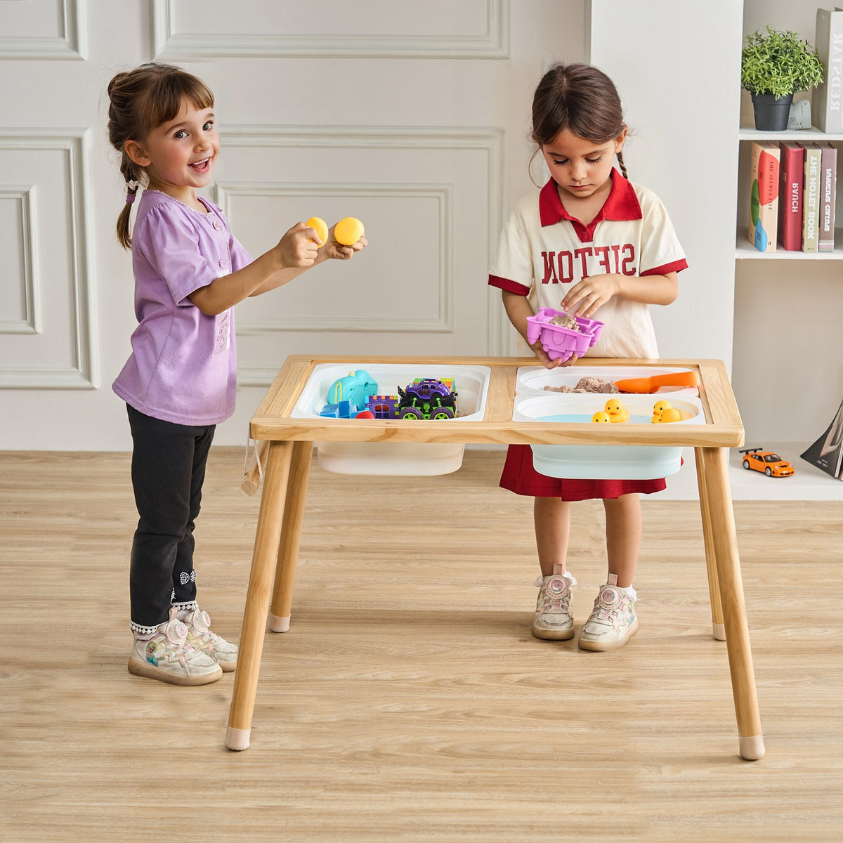 Sensory Table For Toddlers, Kids Activity Table With 3 Foldable Storage Bins & Paper Roll Holder, Indoor Outdoor Play Sand And Water Table, Wooden Kids Sensory Table - Gift For Boys Girls — product image 3