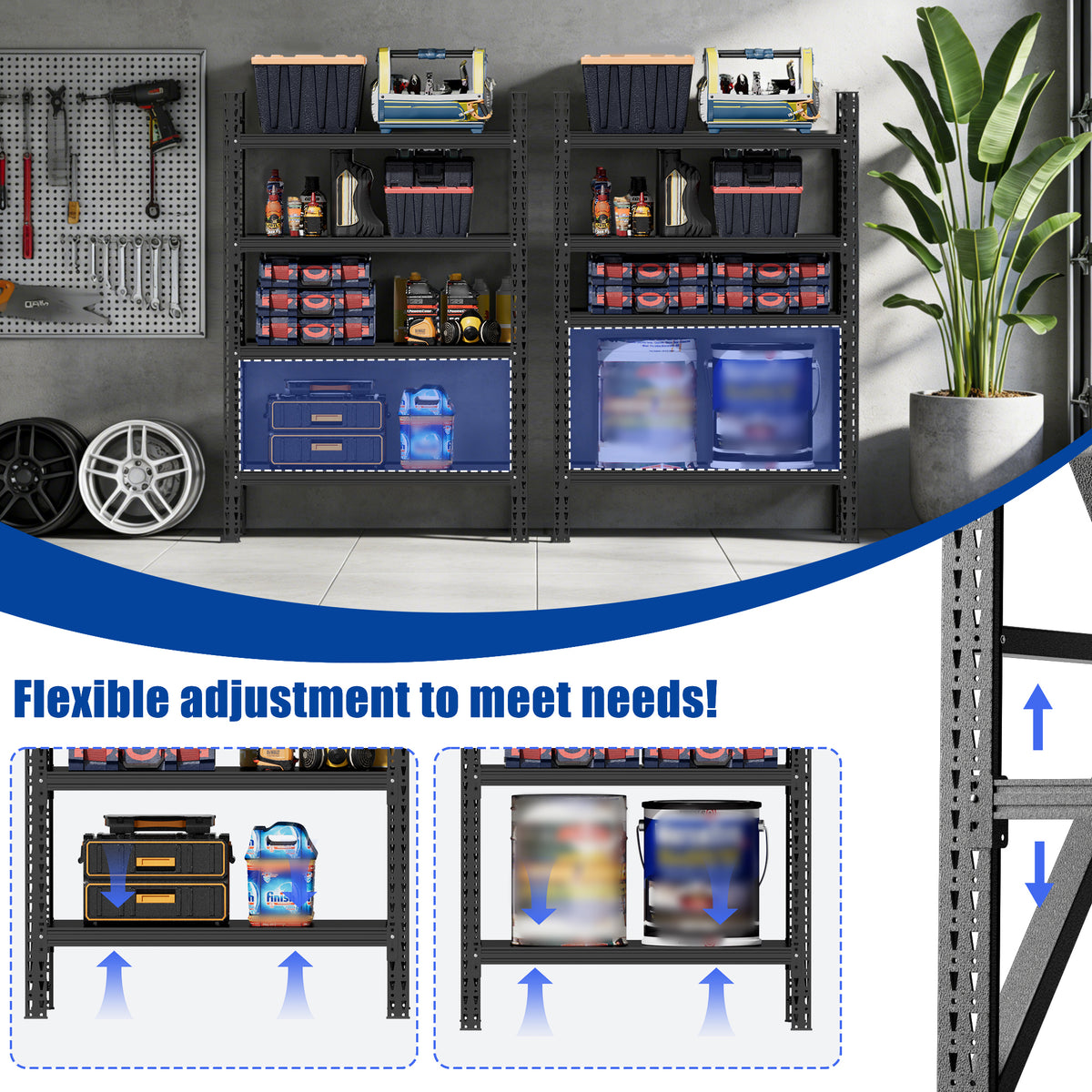 Heavy Duty Metal Adjustable Garage Shelves, 69 H X 47 W Industrial Shelving Unit 4000LBS Capacity Steel Storage Rack For Warehouse, Black — product image 3