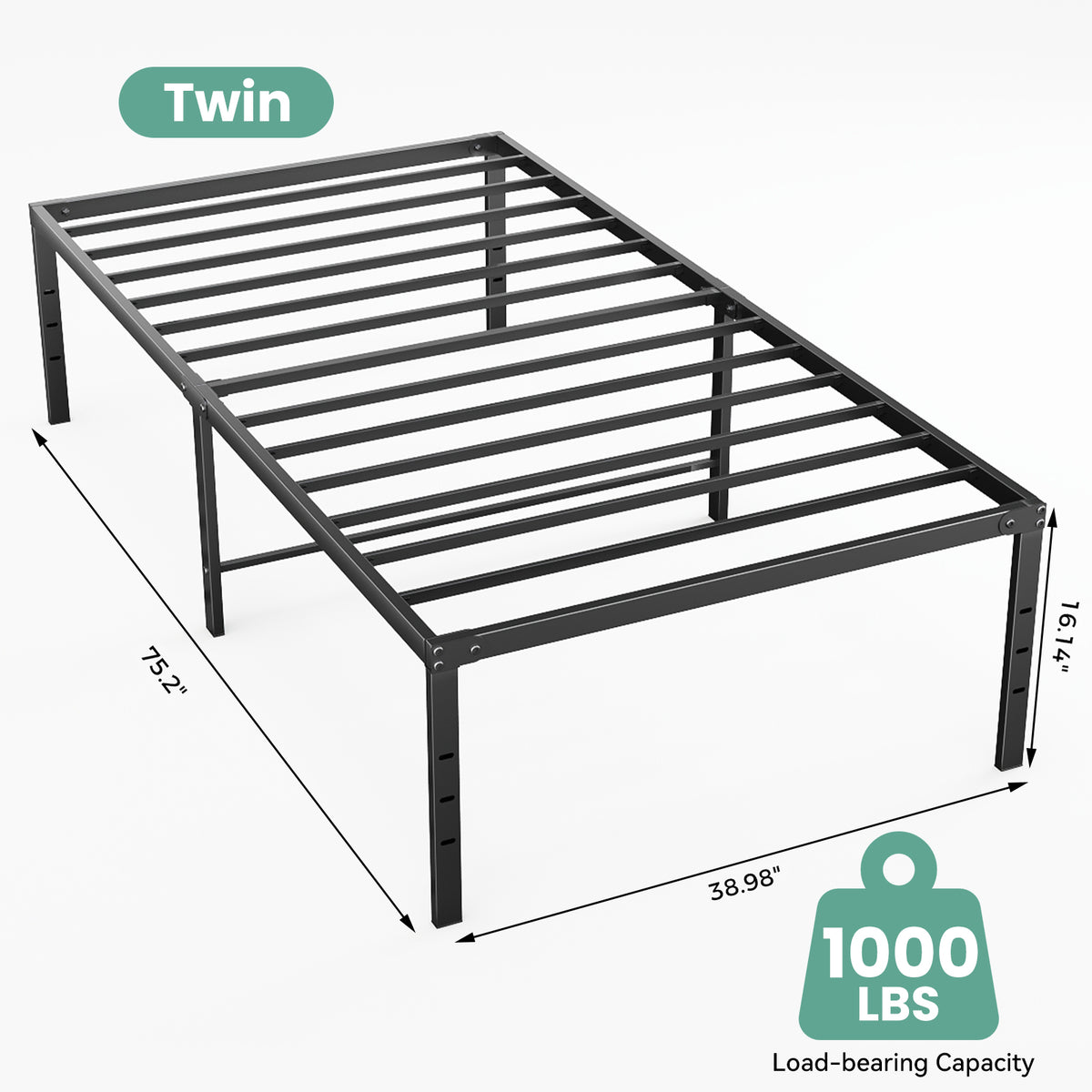Queen steel platform bed frame — view 3
