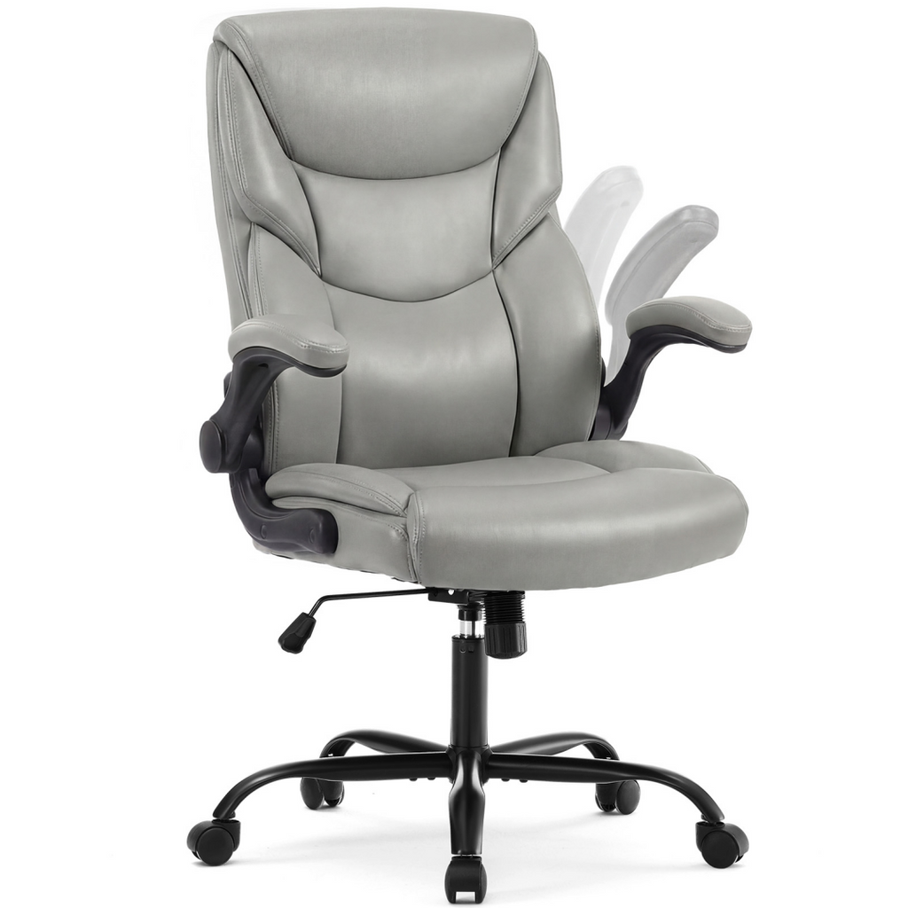 Office Computer Game Chair, High-backed Heavy-duty Workbench Chair, With Wheels, Flip-up Armrests, Adjustable Height, PU Rubber Material — product image 1