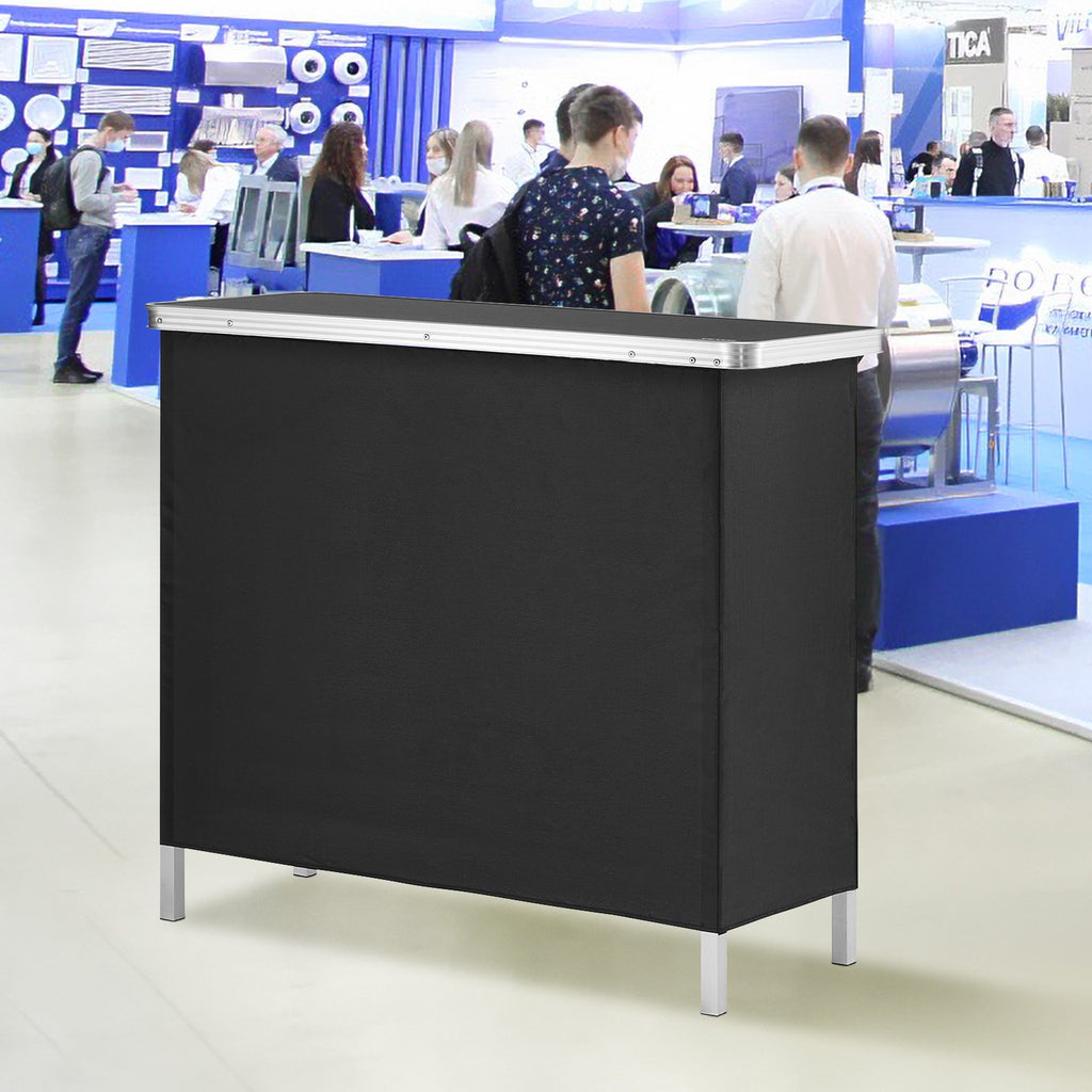 Folding Portable Bar Table, Tradeshow Podium Table For Indoor, Outdoor, Party, Picnic, Exhibition, Includes Carrying Case, Storage Shelf And  Black Skirt, 38.39' X 15.16' X 34.25' — product image 1