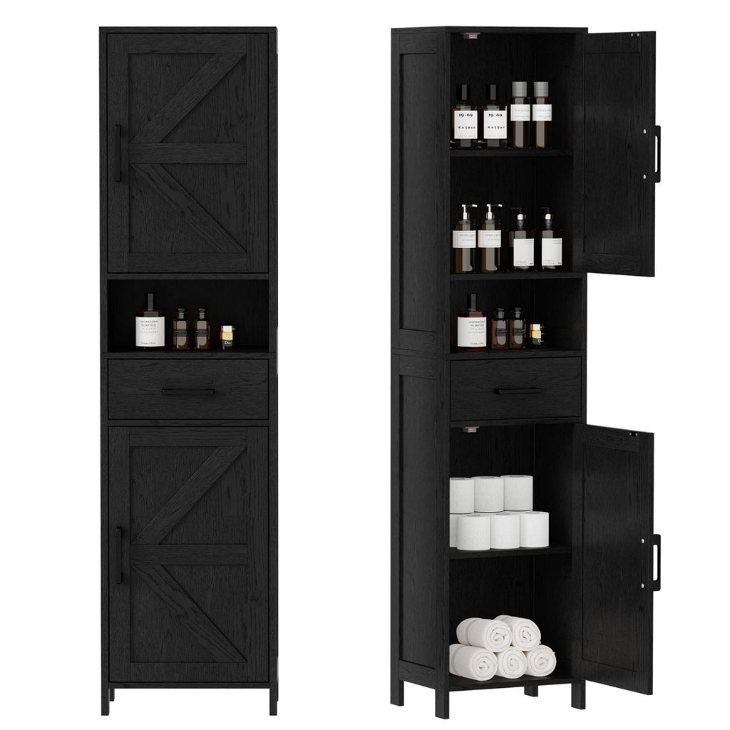 Tall Narrow Storage Cabinet — 2 Barn Doors with Drawer — product image 3