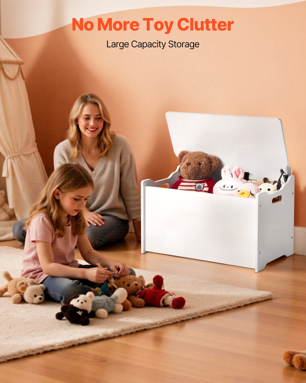 Kids Storage Bench — Wooden Toy Box Chest with Backrest — product image 2