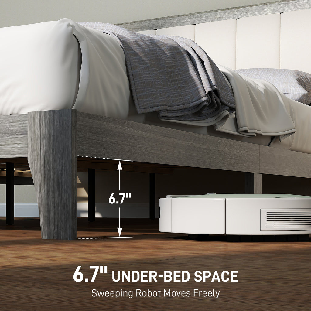 Queen Bed Frame with Headboard Queen Platform Bed Frame with Wooden Slats No Box — product image 3
