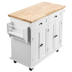 VEVOR Kitchen Island Cart With Solid Wood Top, 35.4 Width Mobile Carts With Storage Cabinet, Rolling Kitchen Table With Spice Rack, Towel Rack, And Drawer, Portable Islands On Wheels, White — product image 1