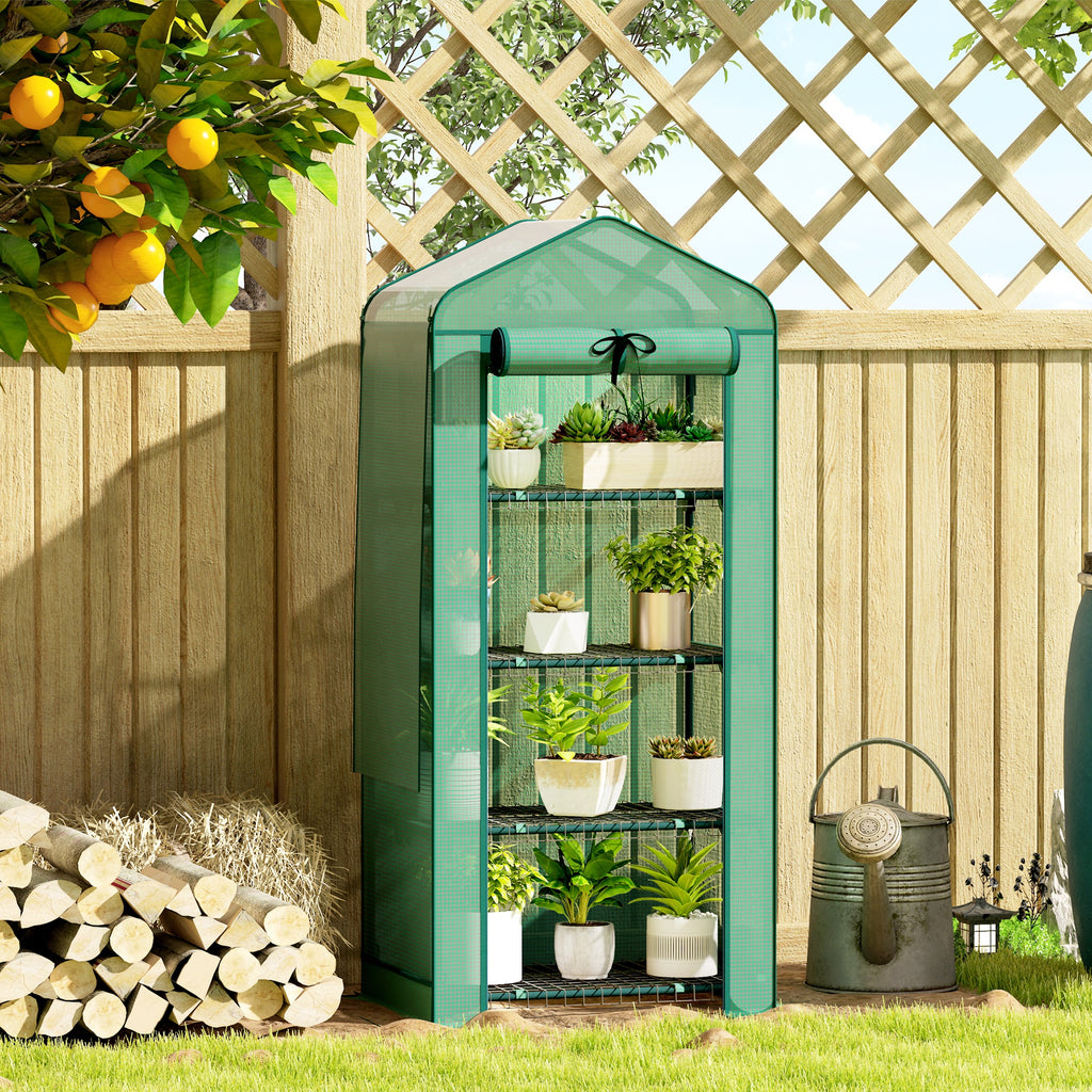 Mini Greenhouse with Screen Roof, 4 Tier Portable Small Greenhouse with High Strength PE Cover, Green — product image 2