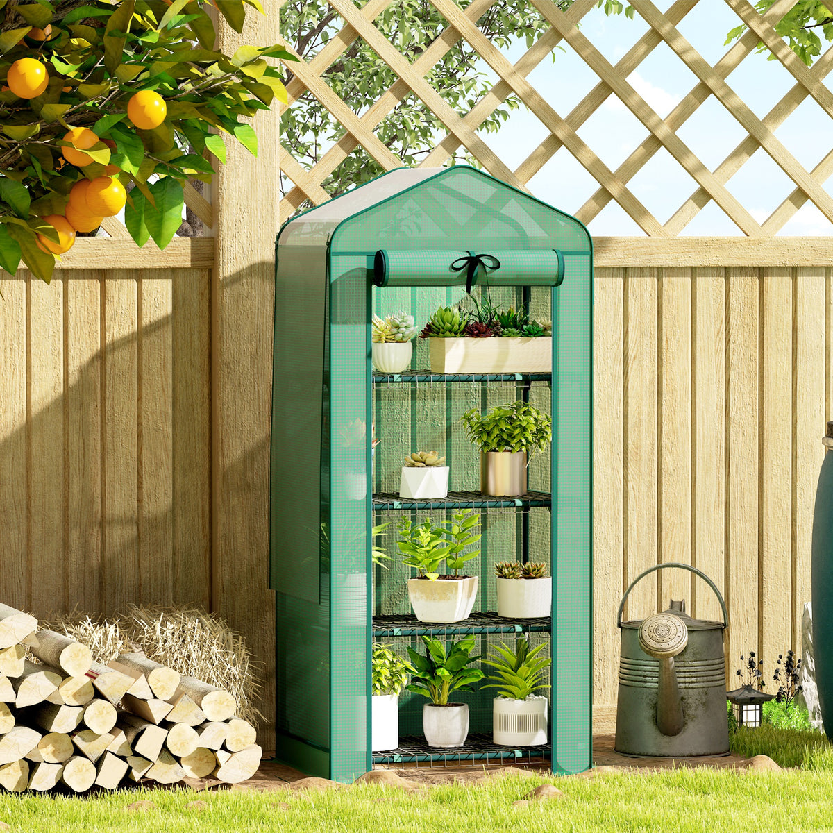 Mini Greenhouse with Screen Roof, 4 Tier Portable Small Greenhouse with High Strength PE Cover, Green — product image 2