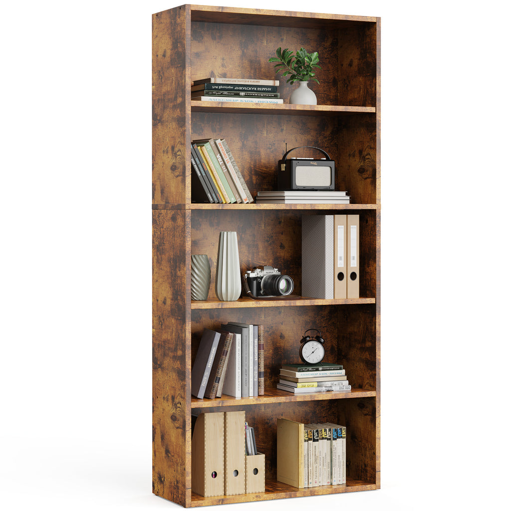 Black six-tier industrial bookcase — view 3