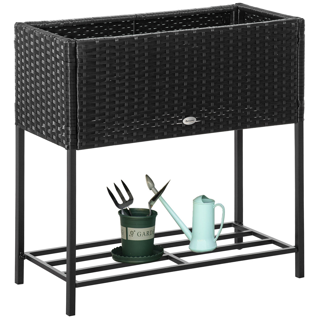 PE Rattan Wicker Raised Flower & Vegetable Planter — Rack Shelf Box — product image 1