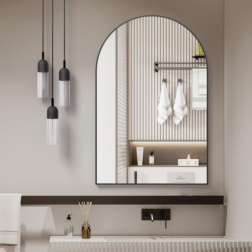 24x32 Inch Black Metal Framed Arched Bathroom Mirror for Wall. W2203p220253 — product image 1