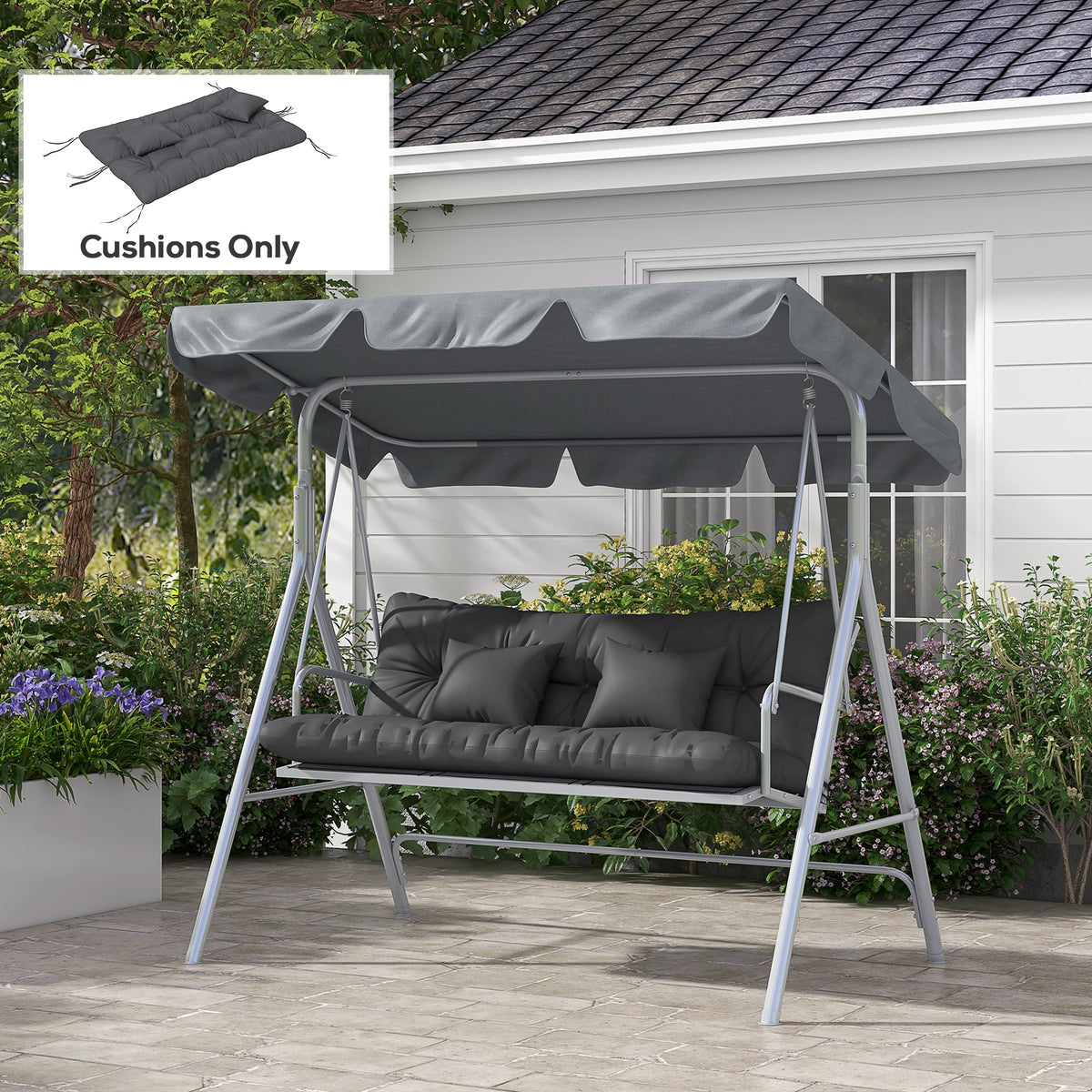 59" Tufted Bench Cushions & Throw Pillows, Replacement Bench Seat Pad, Back & 2 Pillows for Outdoor Furniture, Charcoal — product image 3