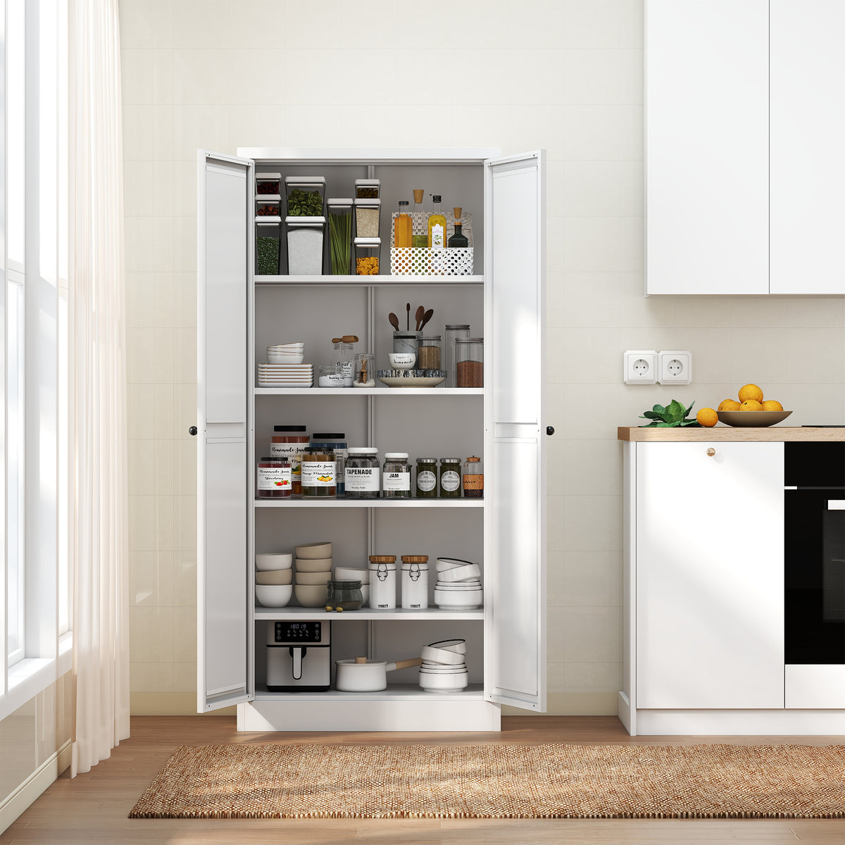 61  White Metal Kitchen Pantry Cabinet Adjustable Storage With 4 Shelves  110lb Capacity , Heavy Duty Freestanding Pantry Organizer For Kitchen, Pantry, Living Room — product image 2