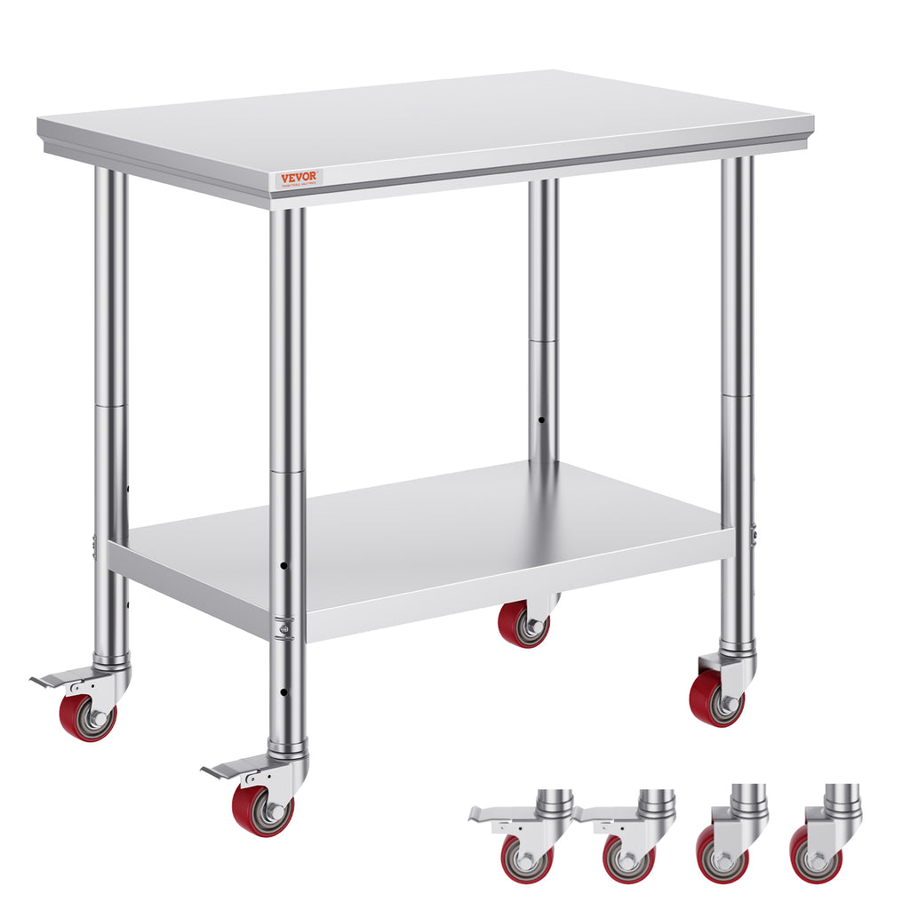 VEVOR Stainless Steel Work Table 36x24 Inch With 4 Wheels Commercial Food Prep Worktable With Casters Heavy Duty Work Table For Commercial Kitchen Restaurant — product image 1