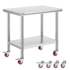 VEVOR Stainless Steel Work Table 36x24 Inch With 4 Wheels Commercial Food Prep Worktable With Casters Heavy Duty Work Table For Commercial Kitchen Restaurant — product image 1