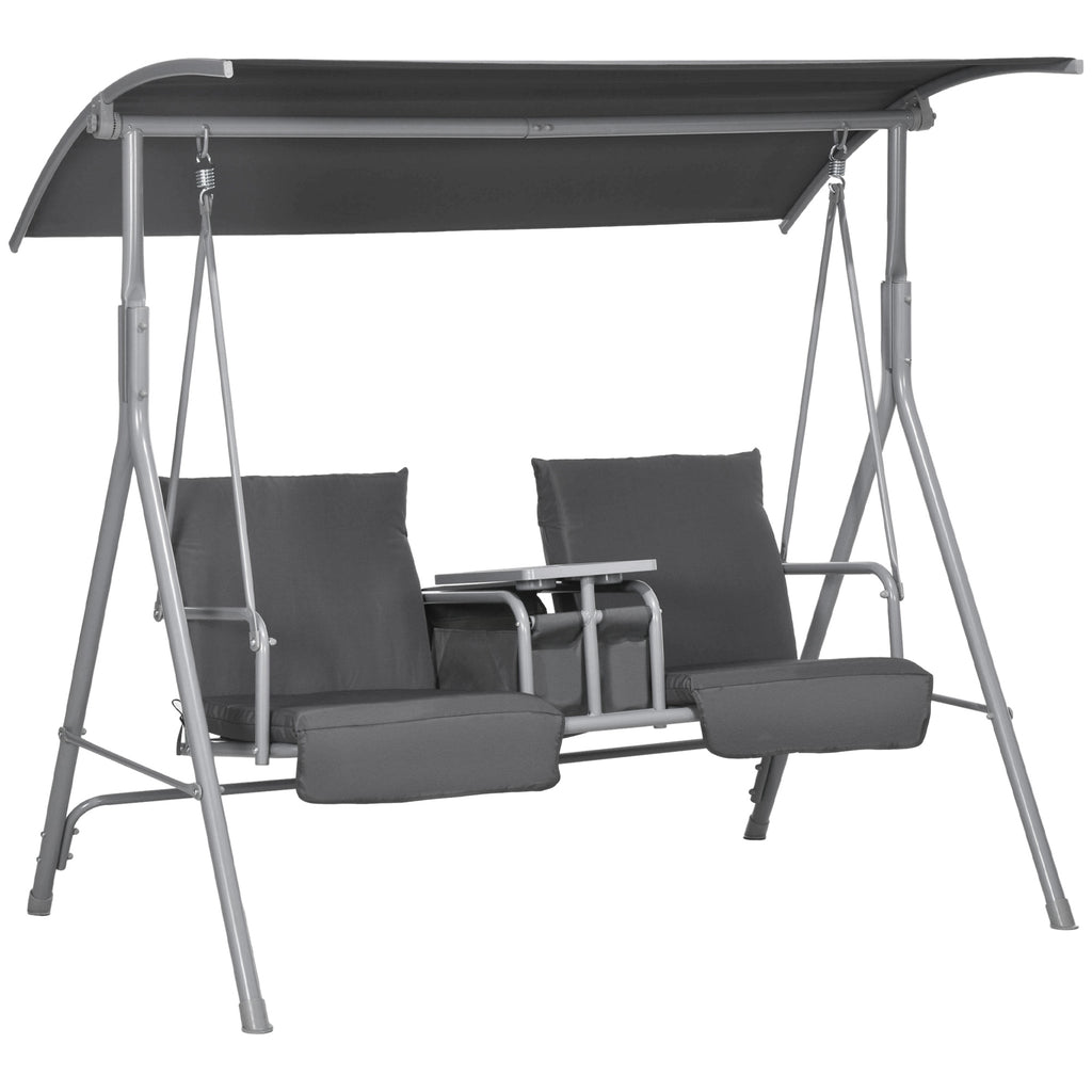 2-Seater Outdoor Porch Swing with Canopy and Table, Patio Swing Chair for Garden, Poolside, Backyard, Gray — product image 1