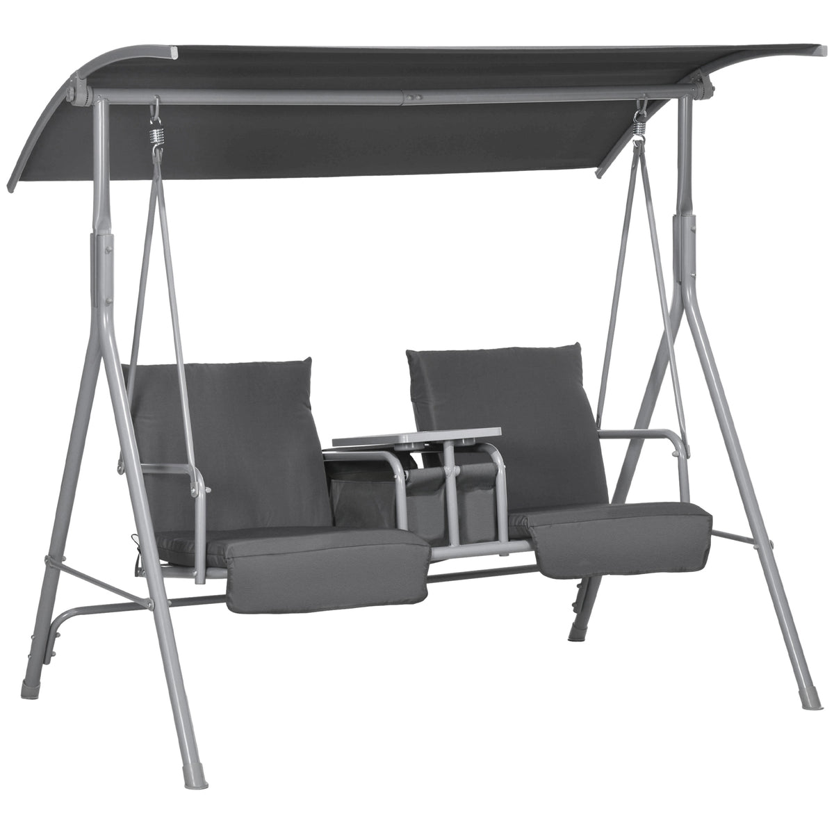 2-Seater Outdoor Porch Swing with Canopy and Table, Patio Swing Chair for Garden, Poolside, Backyard, Gray — product image 1