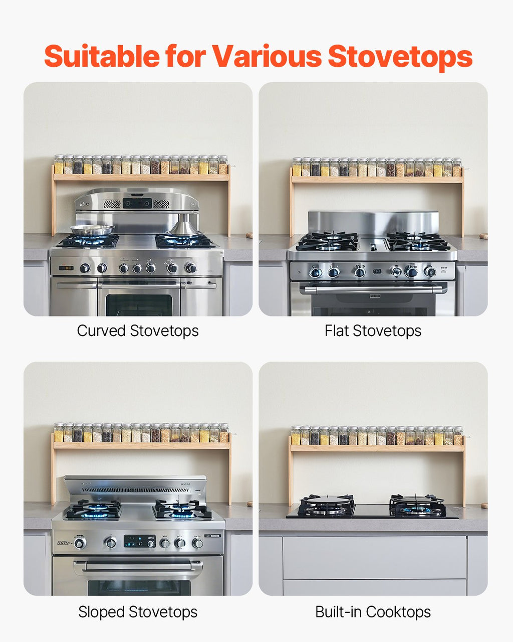 Over the Stove Spice Shelf Spice Rack Kitchen Organizer 32.6x13in Bamboo 6 Hooks — product image 3
