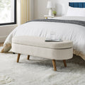 Ottoman Oval Storage Bench,Rubber Wood Legs, Beige 43.5x16x16 — product image 1