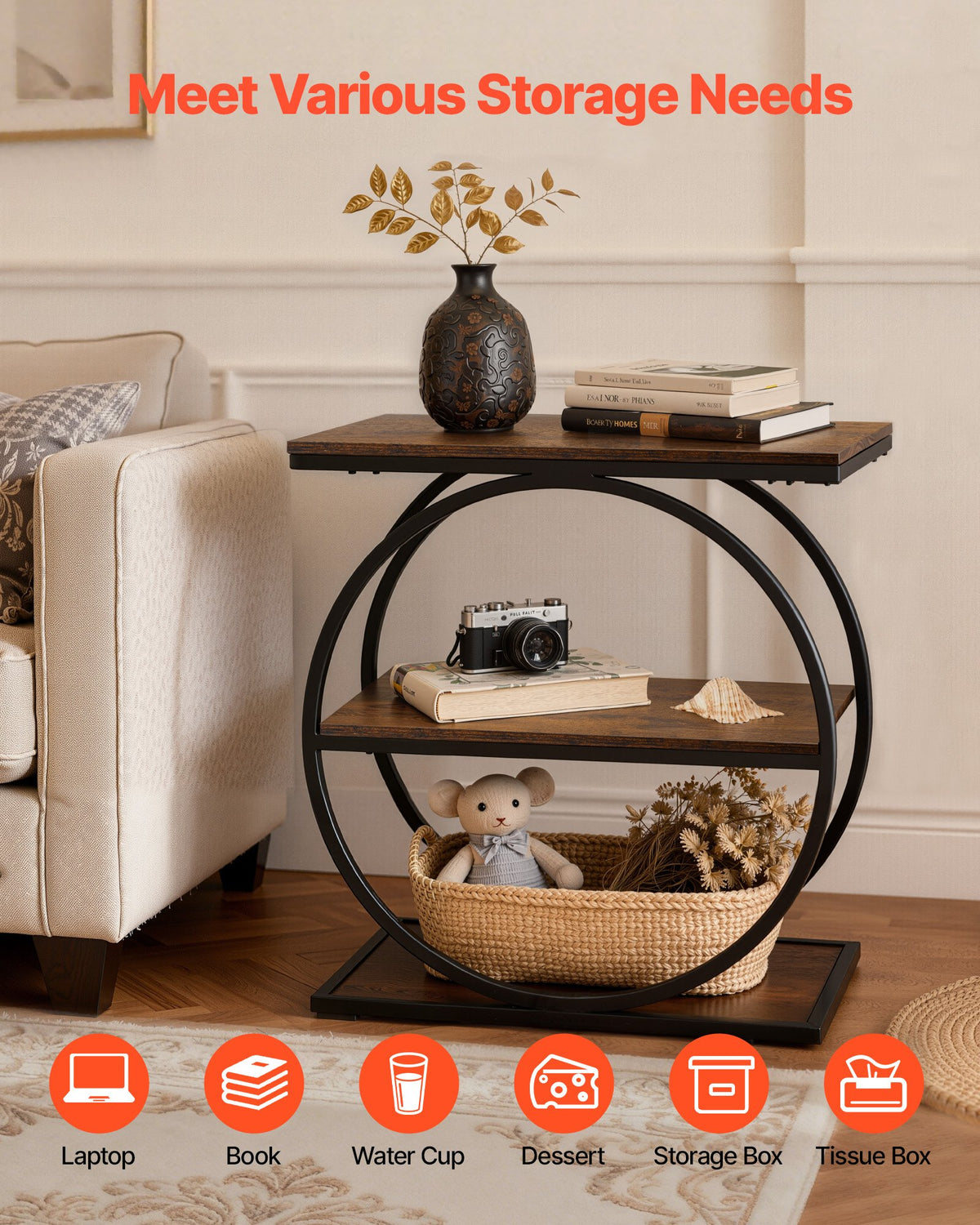 End Table — 3-Tier Narrow Side Table with Open Storage Shelves — product image 2