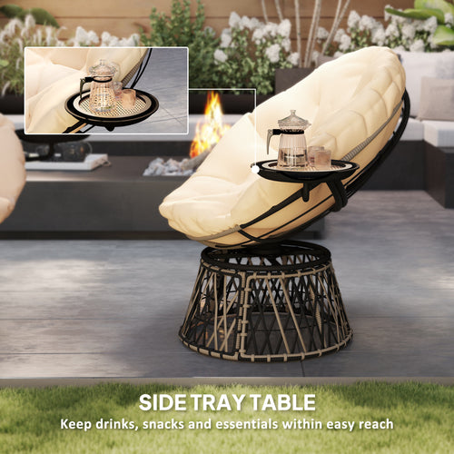 360° Swivel Outdoor Papasan Chair — 39" Overstuffed Circle Chair with Side Tray — product image 3