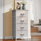 Black wood five-drawer fabric dresser — view 2