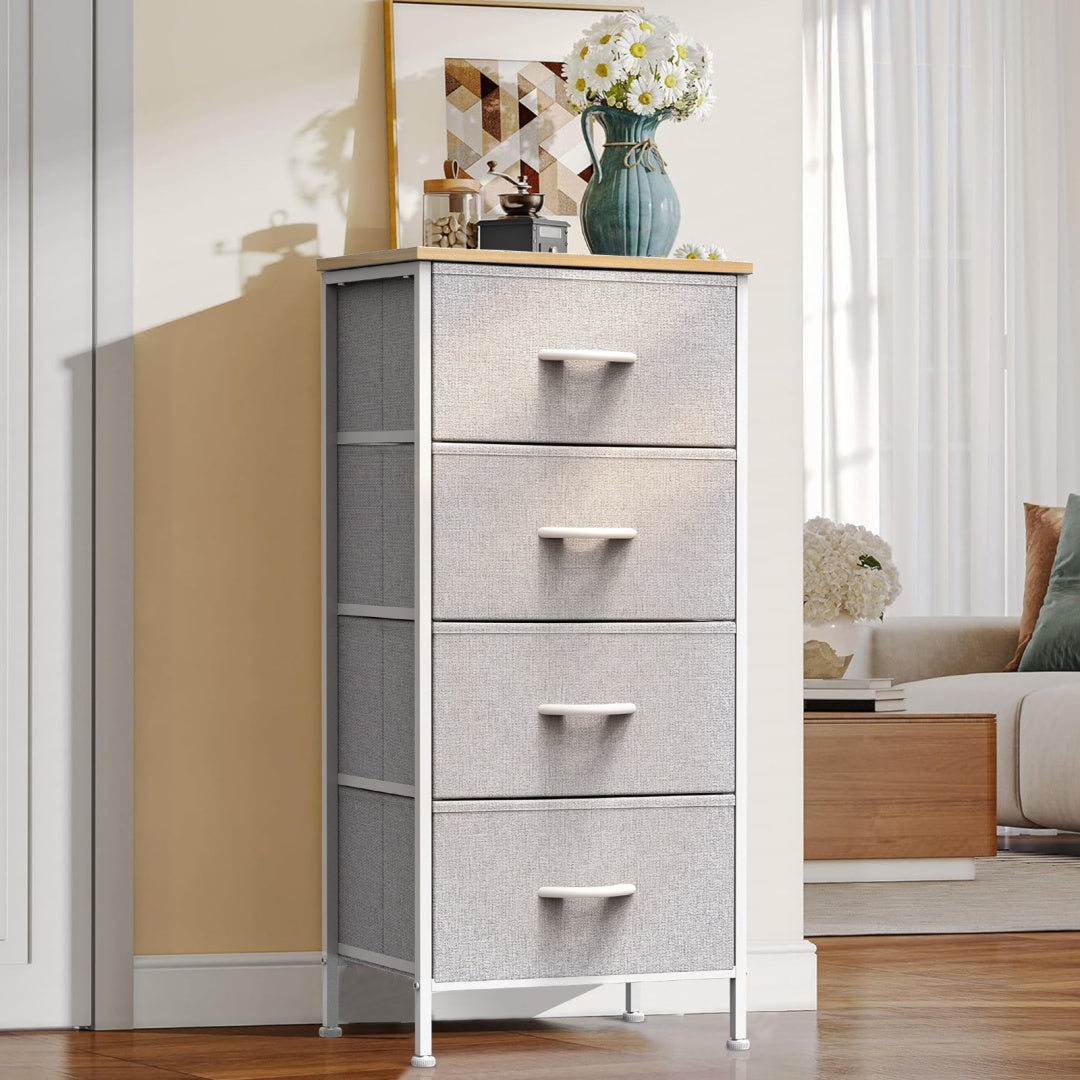 Black wood five-drawer fabric dresser — view 2
