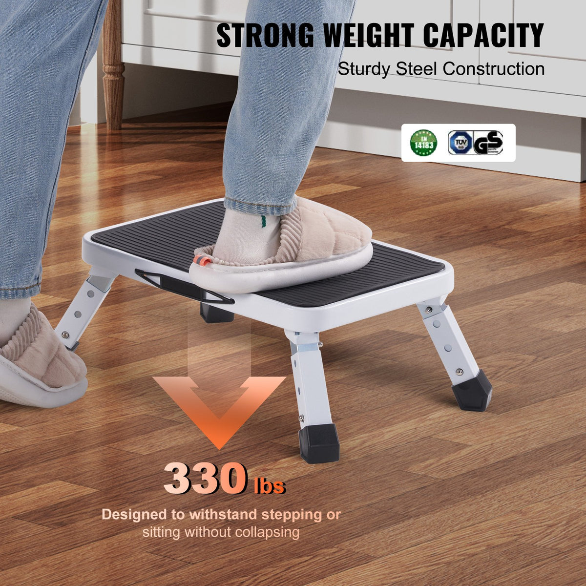 Step Stool 1-Step 330lbs Capacity, Folding Steel Step Ladder 3 Adjustable Height, Portable Toddler Step Stools For Adults, Non-Slip Sturdy Step Ladders For Office, RVs, Pets, Bathrooms,Bedrooms — product image 2