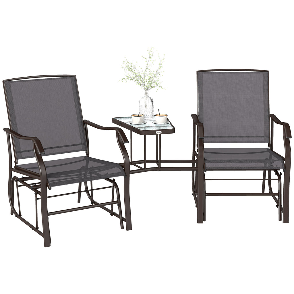 Outdoor Glider Chairs with Coffee Table, Patio 2-Seat Rocking Chair Swing Loveseat with Breathable Sling for Backyard, Garden, and Porch, Gray — product image 1
