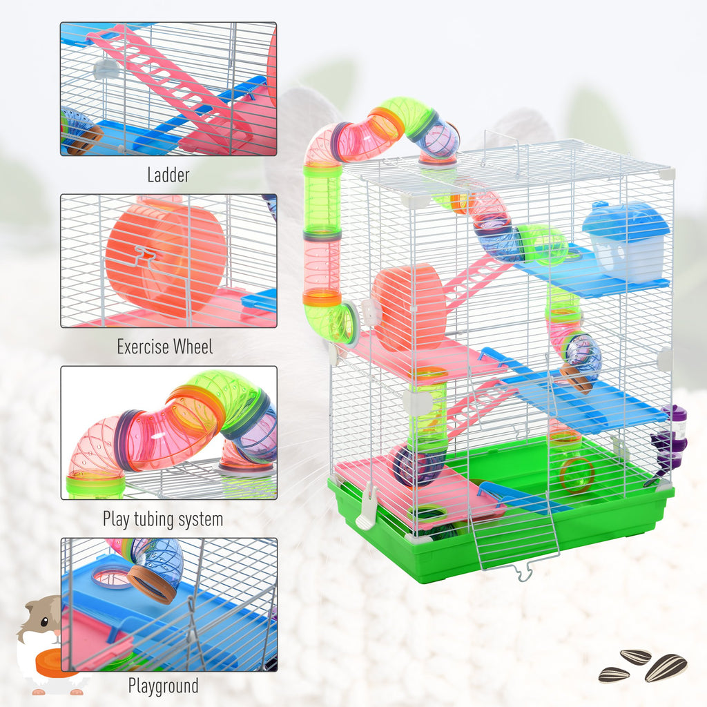 5 Tiers Hamster Cage Portable Animal Travel Carrier w/ Exercise Wheels Tube — product image 3
