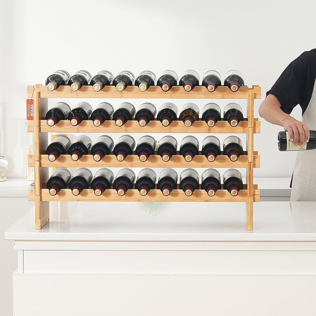 36 Bottle Stackable Modular Wine Rack Bamboo Wood Display Shelf 4-Tier — product image 1