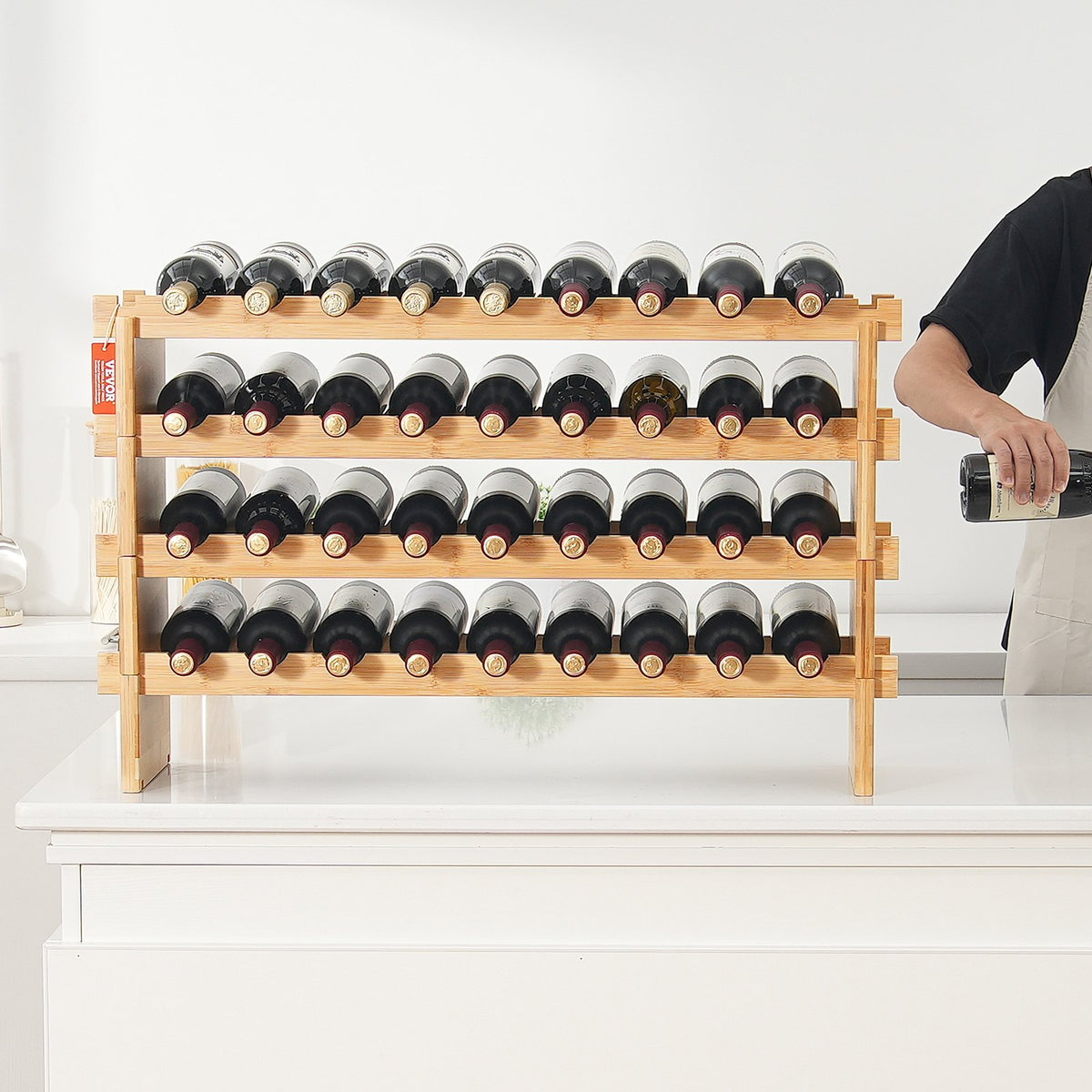 36 Bottle Stackable Modular Wine Rack Bamboo Wood Display Shelf 4-Tier — product image 1