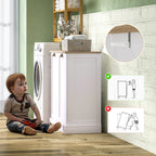 Shaker-style doors and cup handles on the hamper cabinet