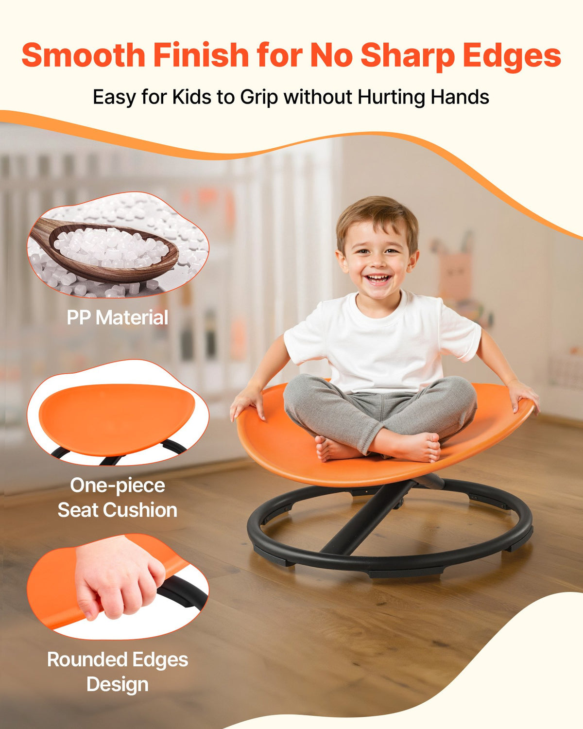 Kids Swivel Chair, 220 Lbs Capacity, Sensory Spinning Chair, Autistic Kids Sensory Toy Seat With Non-Slip Metal Base, Round Shape Toddler Sit & Spin Seat For Coordination Balance Focus, Orange — product image 3