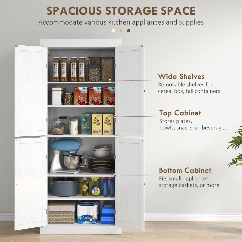  72" Kitchen Cabinet, Pantry Storage Cabinet with Doors and Shelves, Freestanding Food Pantry Cabinet, White Wood Grain — product image 2