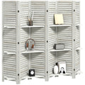 6 Panel 67" Tall Wood Privacy Screen Room Divider with 3 Shelves and Folding Storage — product image 1